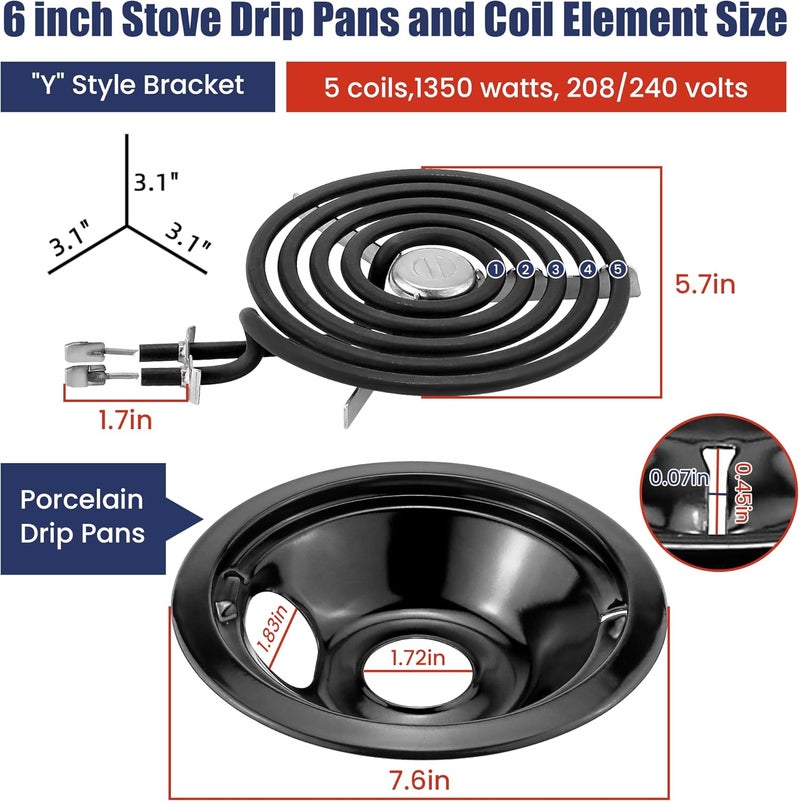 Fetechmate WB31M20 WB31M19 Porcelain Drip Pans and WB30M1 WB30M2 Electric Stove Burners Replacement for G*E Hot*Point Stove Top, Include 4 Pack Black Drip Pan Bowls and 4 Pack Surface Element Coil by - Image 3